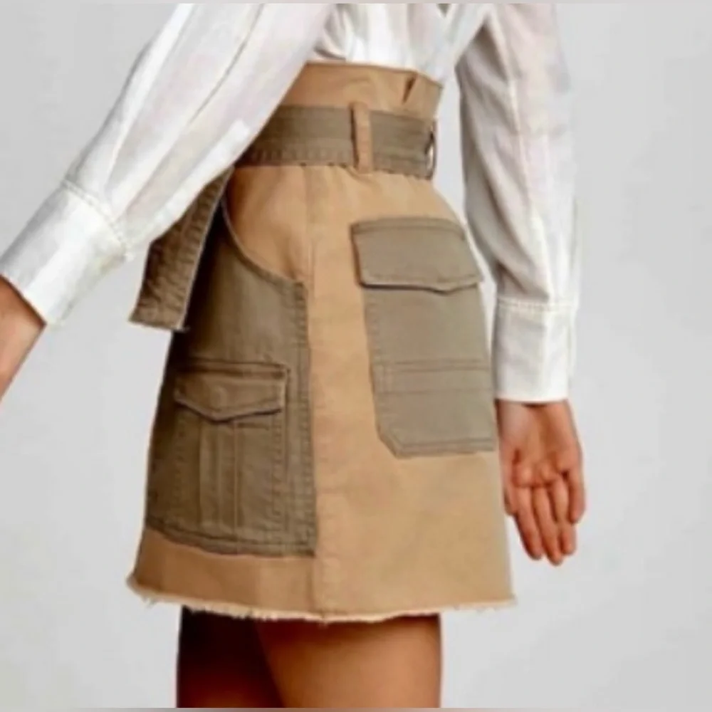 FRAME Paperbag High-Rise‎ Raw Hem Stretch Cotton Mini Skirt Cargo Multi Size 27 - Picture 4 of 16